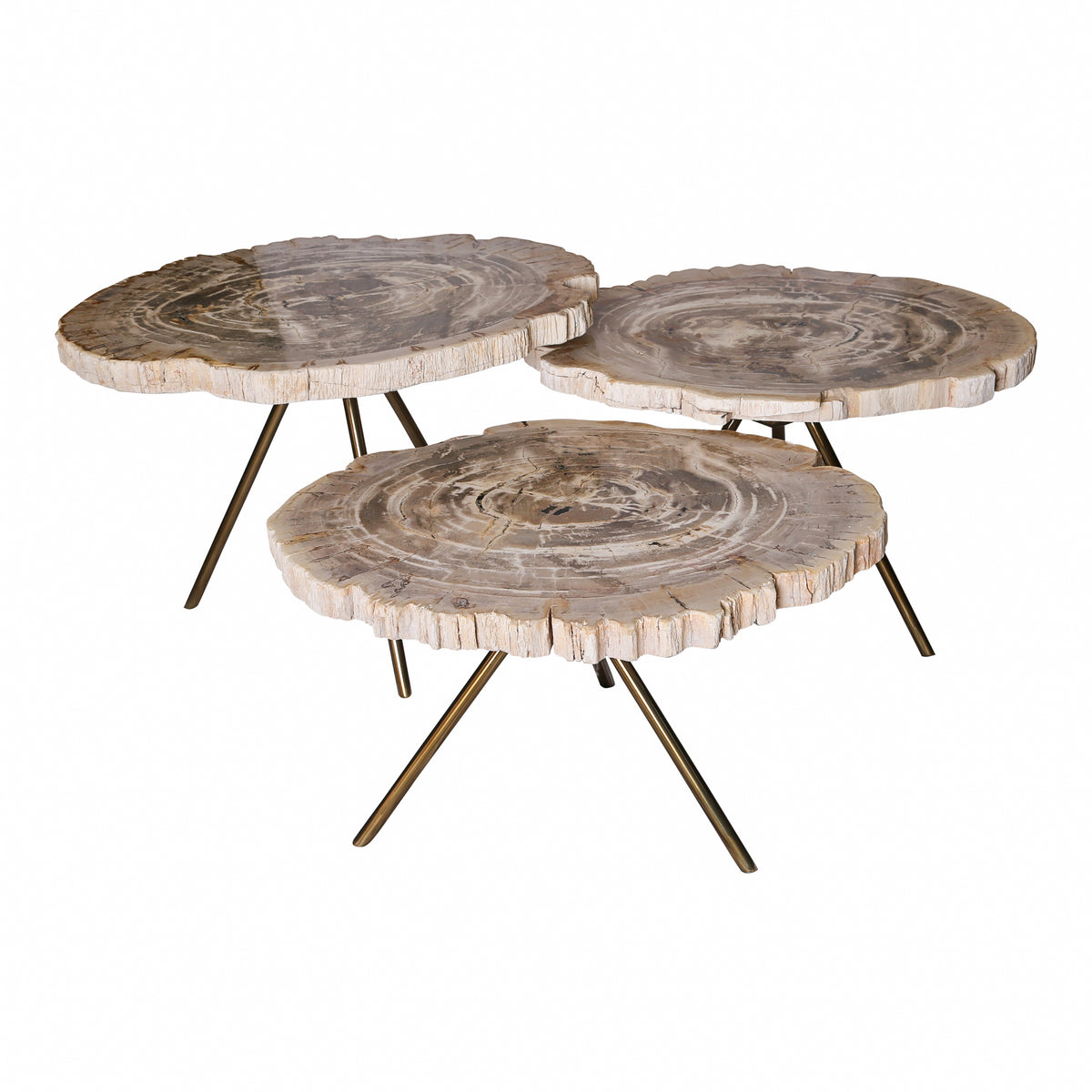 New Khine cream petrified wood-effect round coffee table