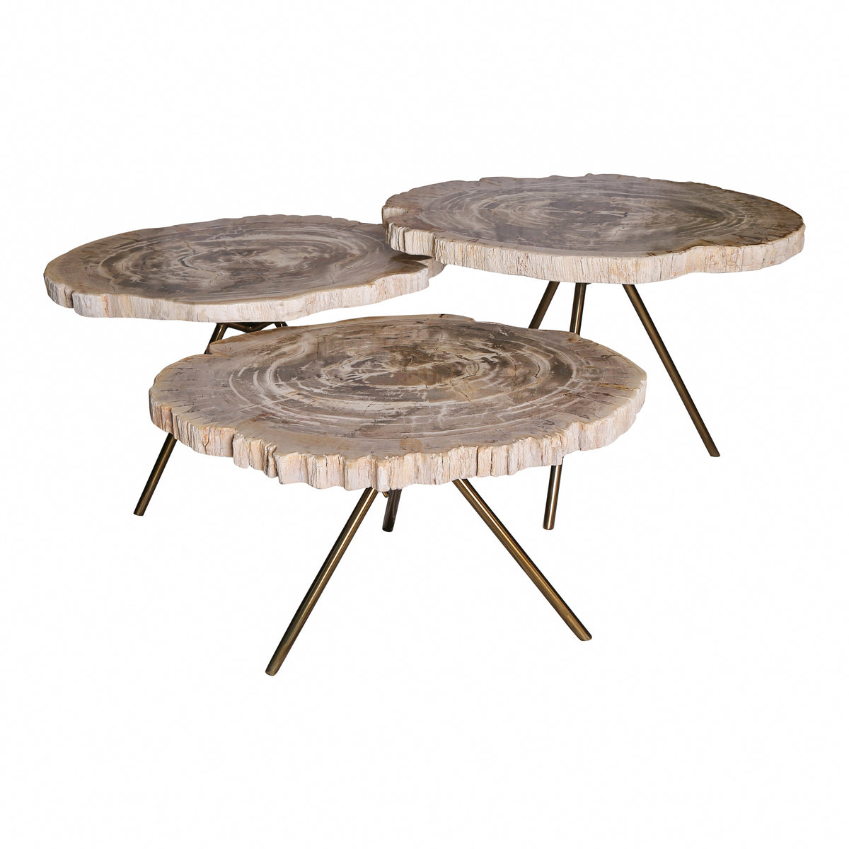 New Khine cream petrified wood-effect round coffee table
