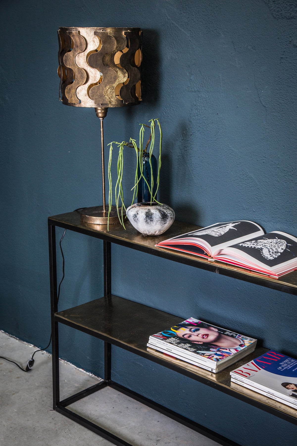 Kae gold aluminium rectangular console table with iron legs
