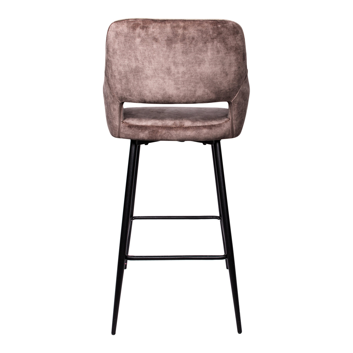 Fallon brown velvet bar stool with black metal legs, set of two