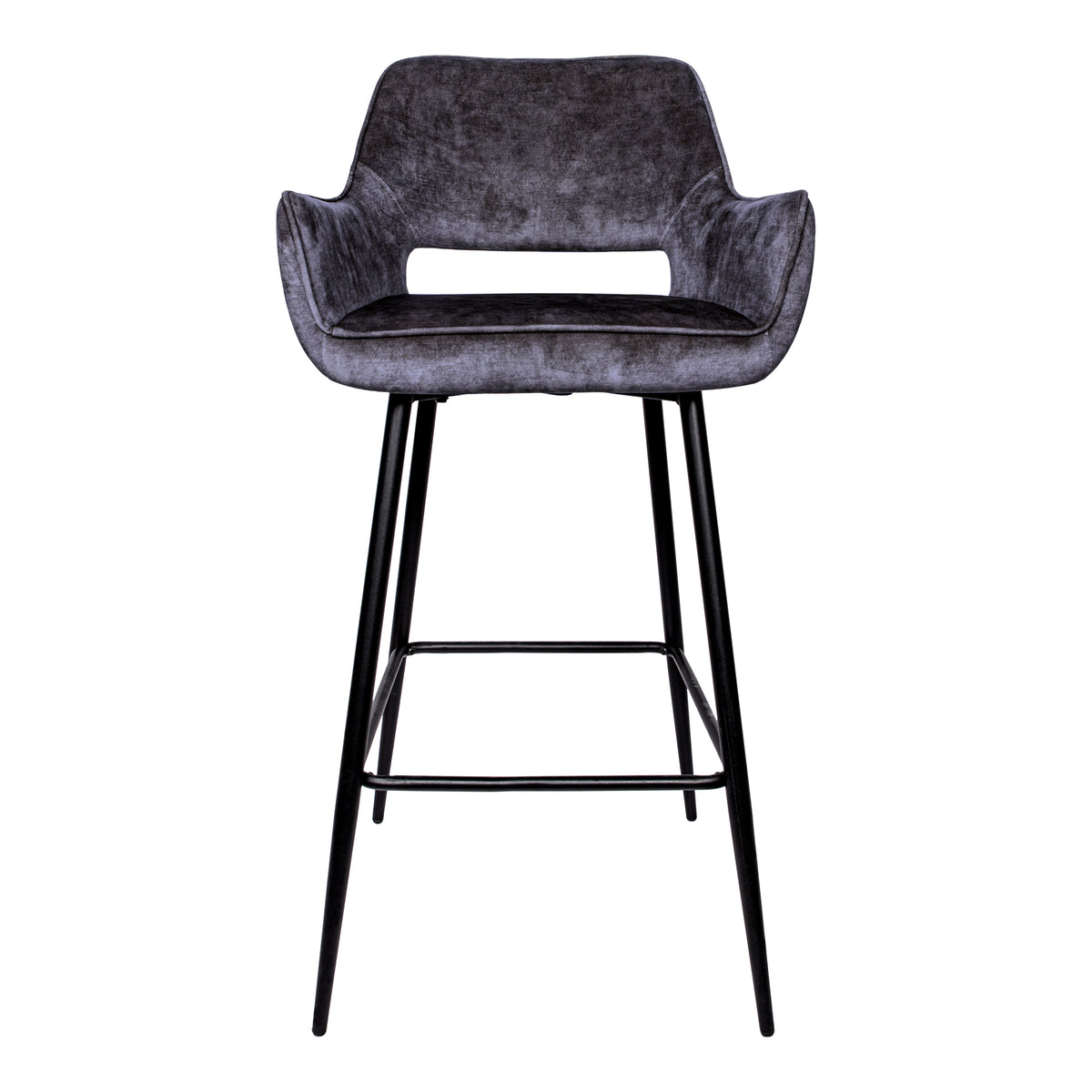 Fallon anthracite velvet bar stool with black metal legs, set of two