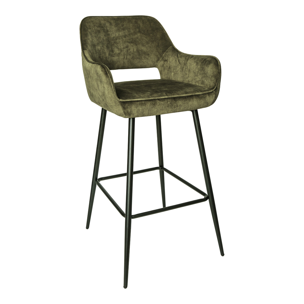 Fallon green velvet bar stool with black metal legs, set of two