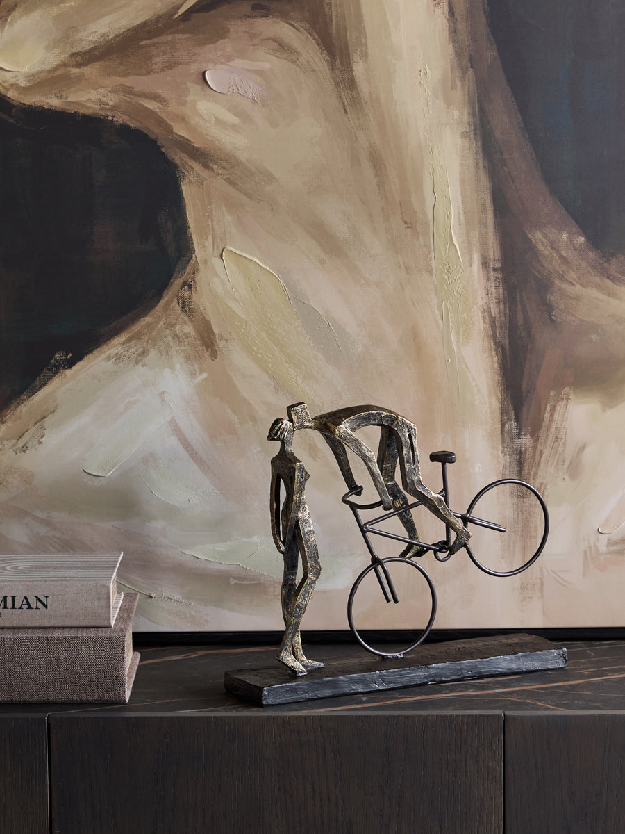 Kissing Couple on Bike Sculpture in Antique Bronze Finish