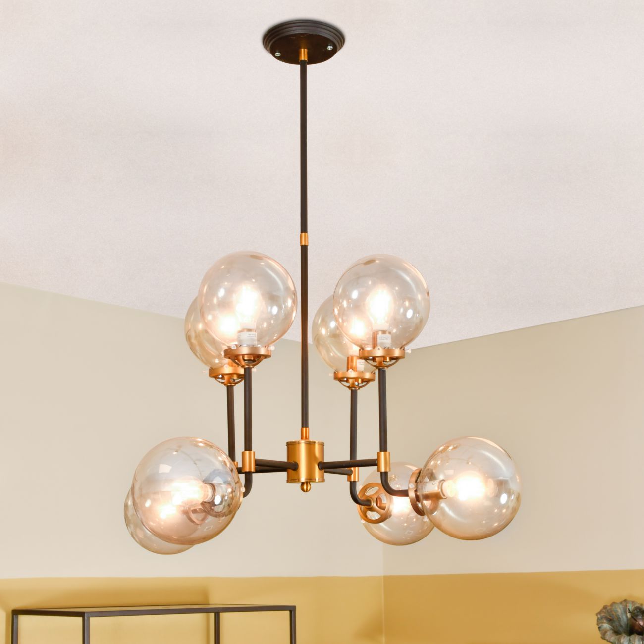 Mercer Glass Bubble Black And Brass Chandelier – E14 25W