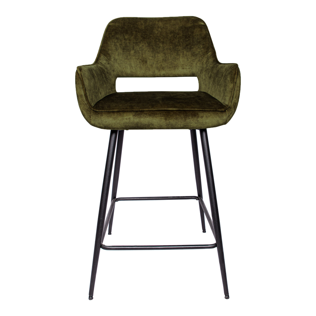 Fal Low green velvet bar stool with black metal frame, set of two
