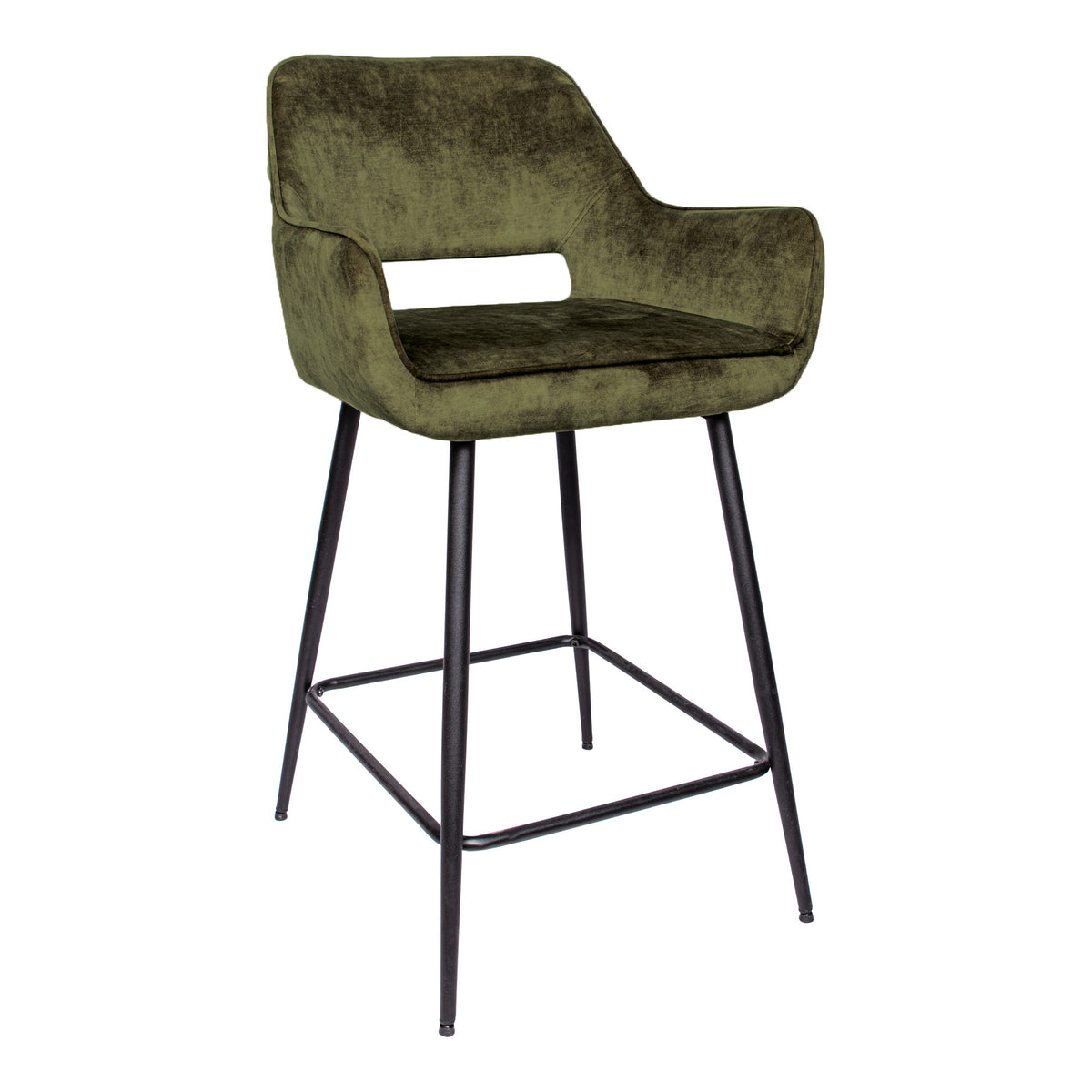 Fal Low green velvet bar stool with black metal frame, set of two