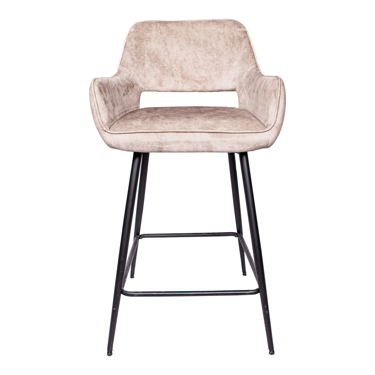 Fal Low khaki velvet bar stool with black metal frame, set of two