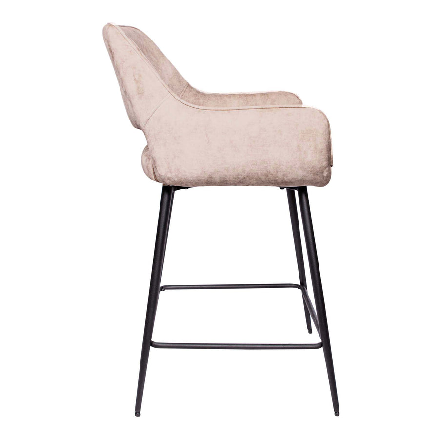Fal Low khaki velvet bar stool with black metal frame, set of two