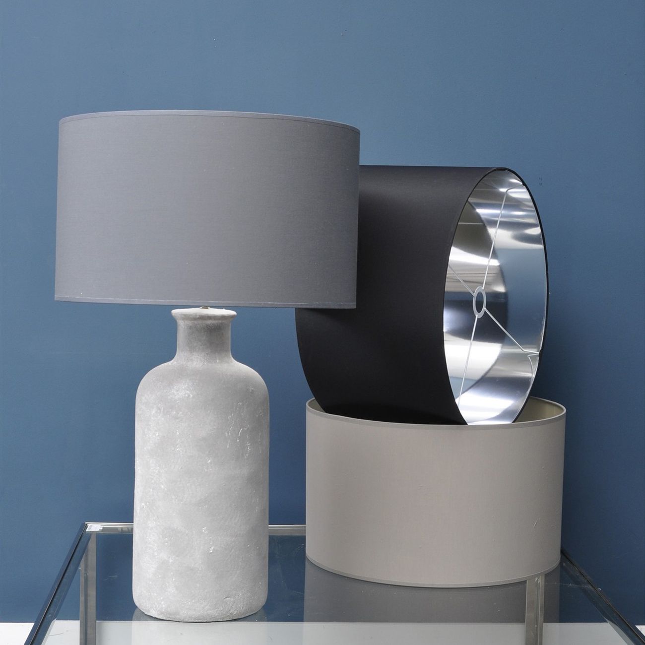 Grey and Silver Lined Drum Lampshade (20″)