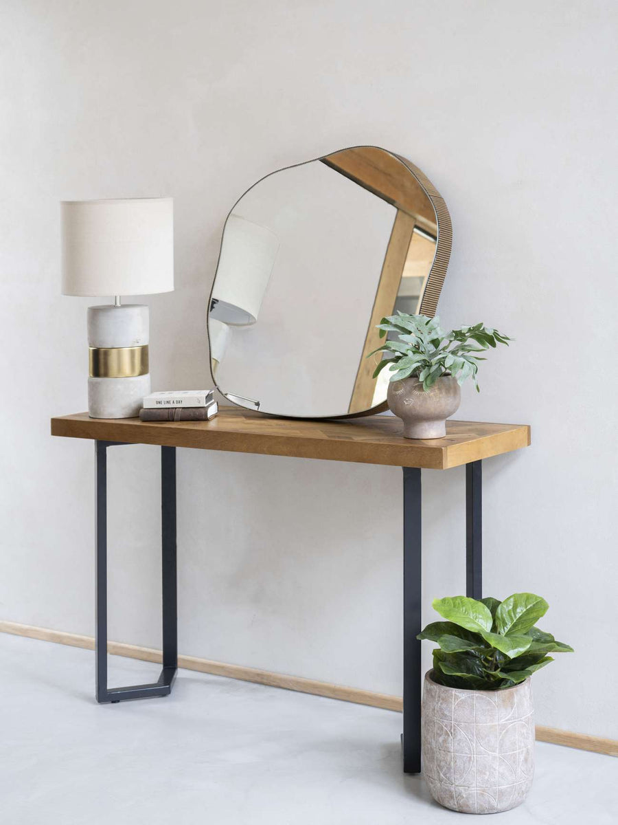 Concrete and Gold Table Lamp with Natural Shade  E27 60W