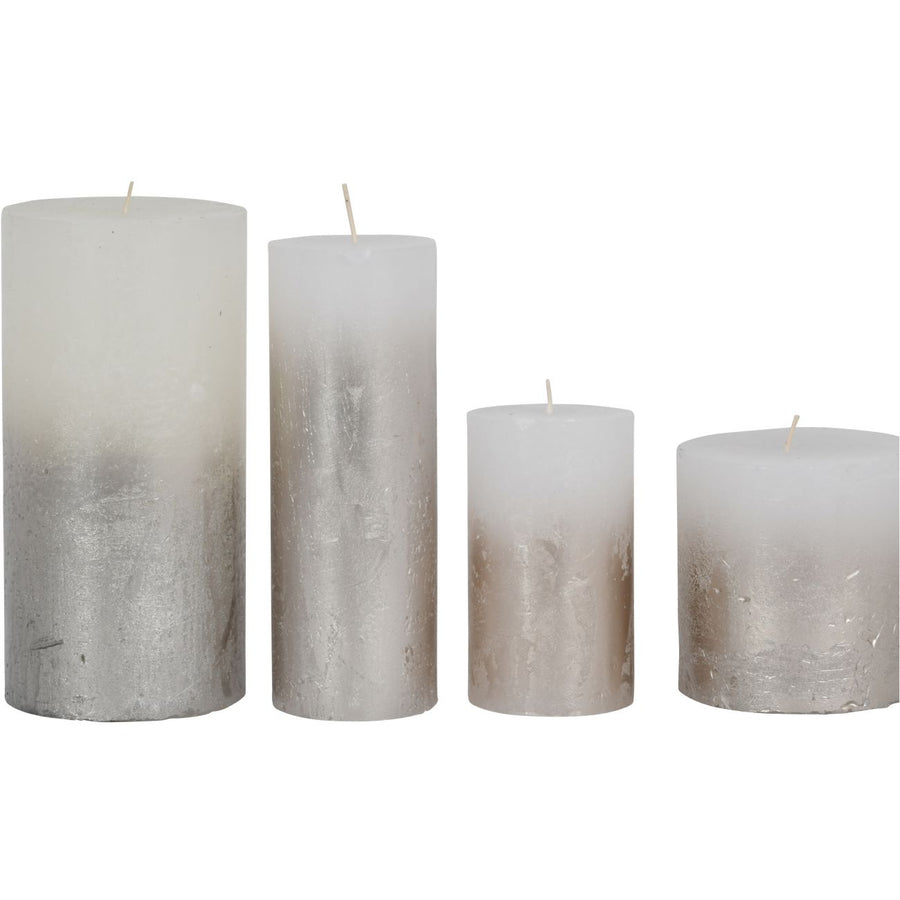 Libra White Pillar Candle With Metallic Silver Ombre Base 7x19cm