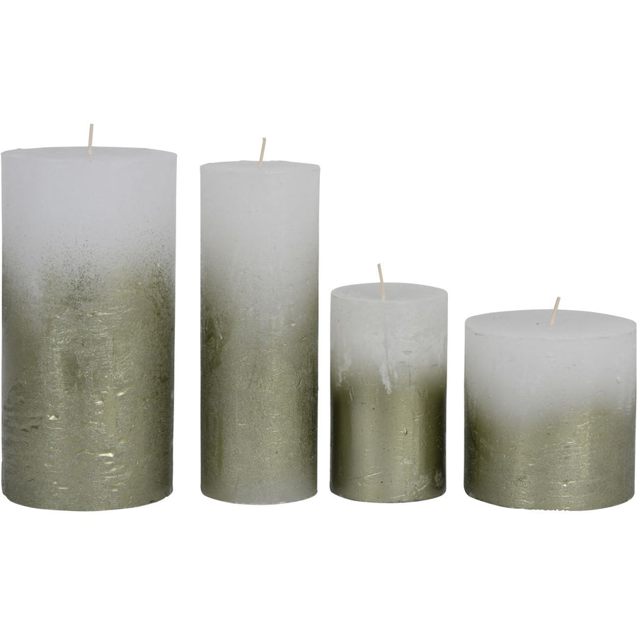 Libra White Pillar Candle With Metallic Green Ombre Base 7x12cm