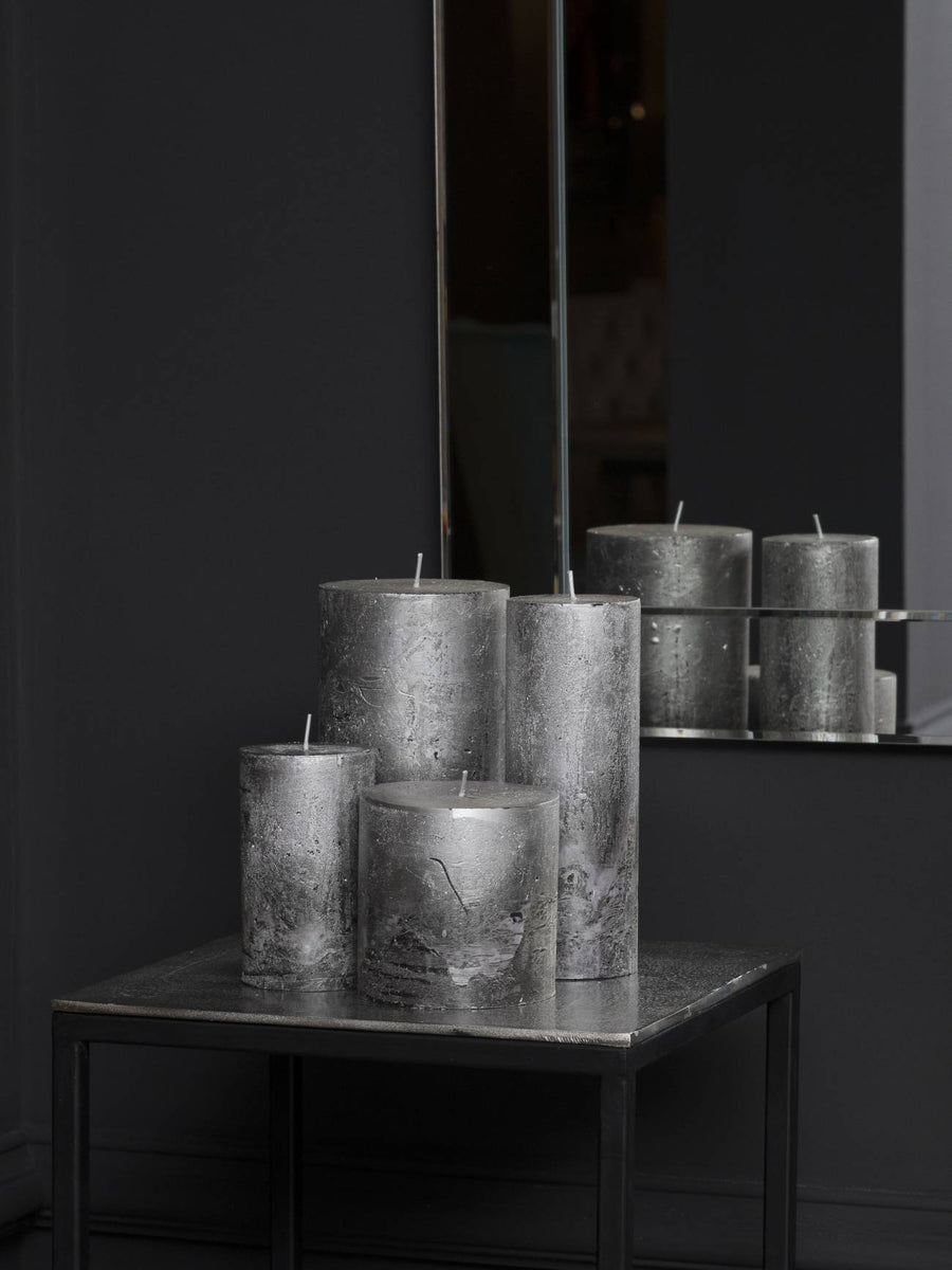 Libra Black and Silver Ombre Pillar Candle 10x20cm