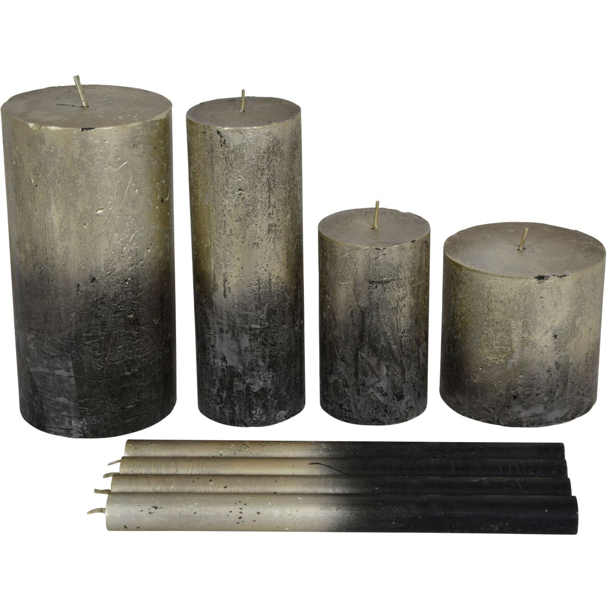 Black and Gold Ombre Pillar Candle 7x12cm — styled in a room setting
