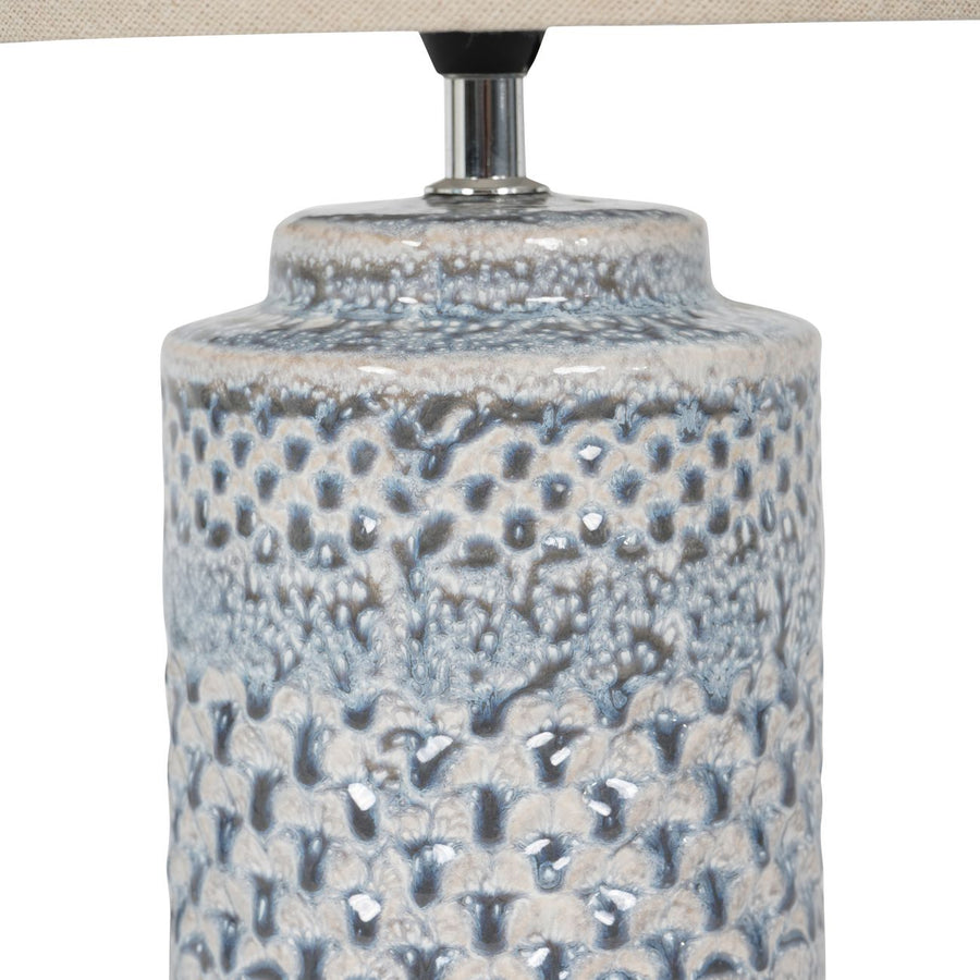 Stormy Sky Glaze Table Lamp 40cm with Cream Drum Shade