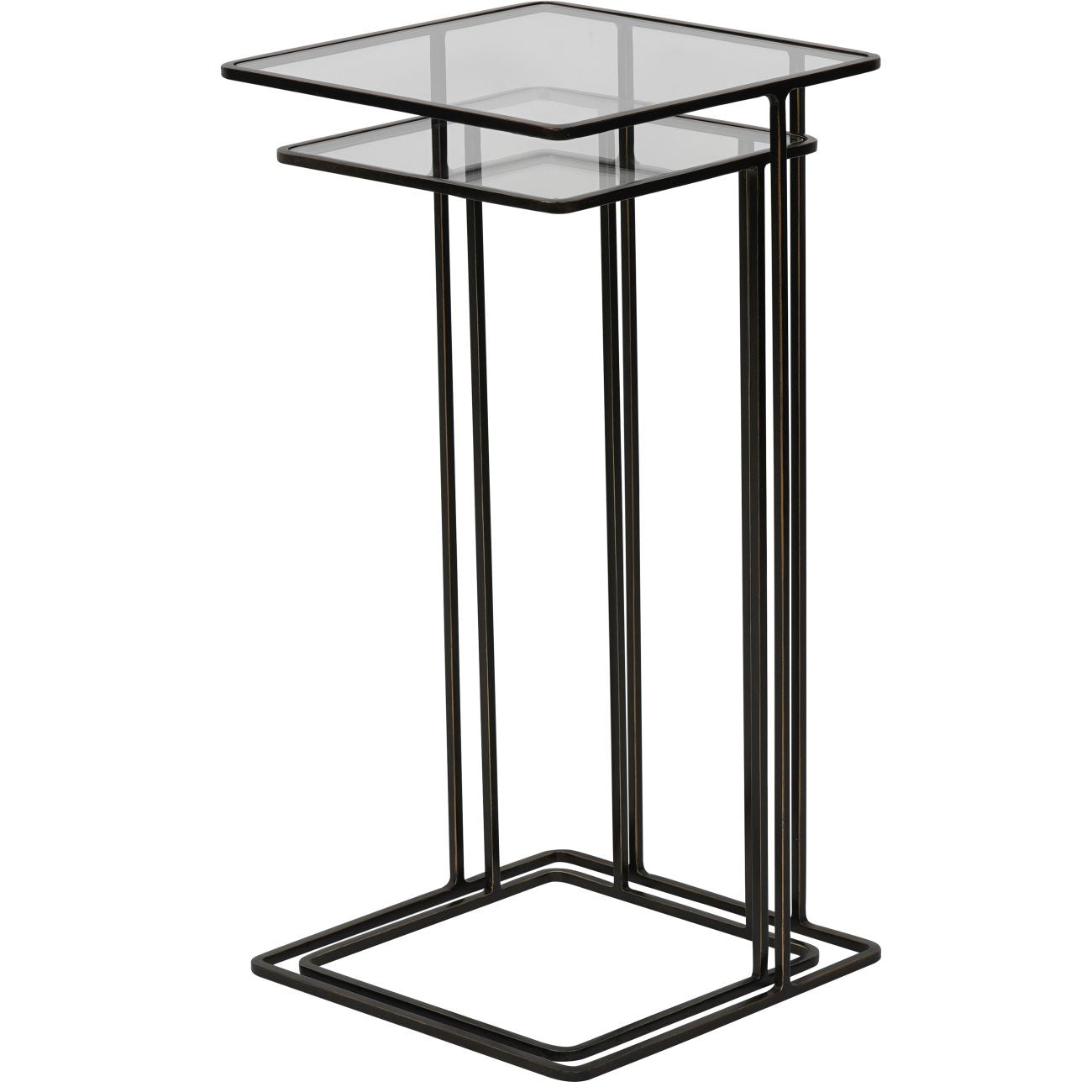 Salzburg Set of 2 Glass and Metal Side Tables, Dk Bronze