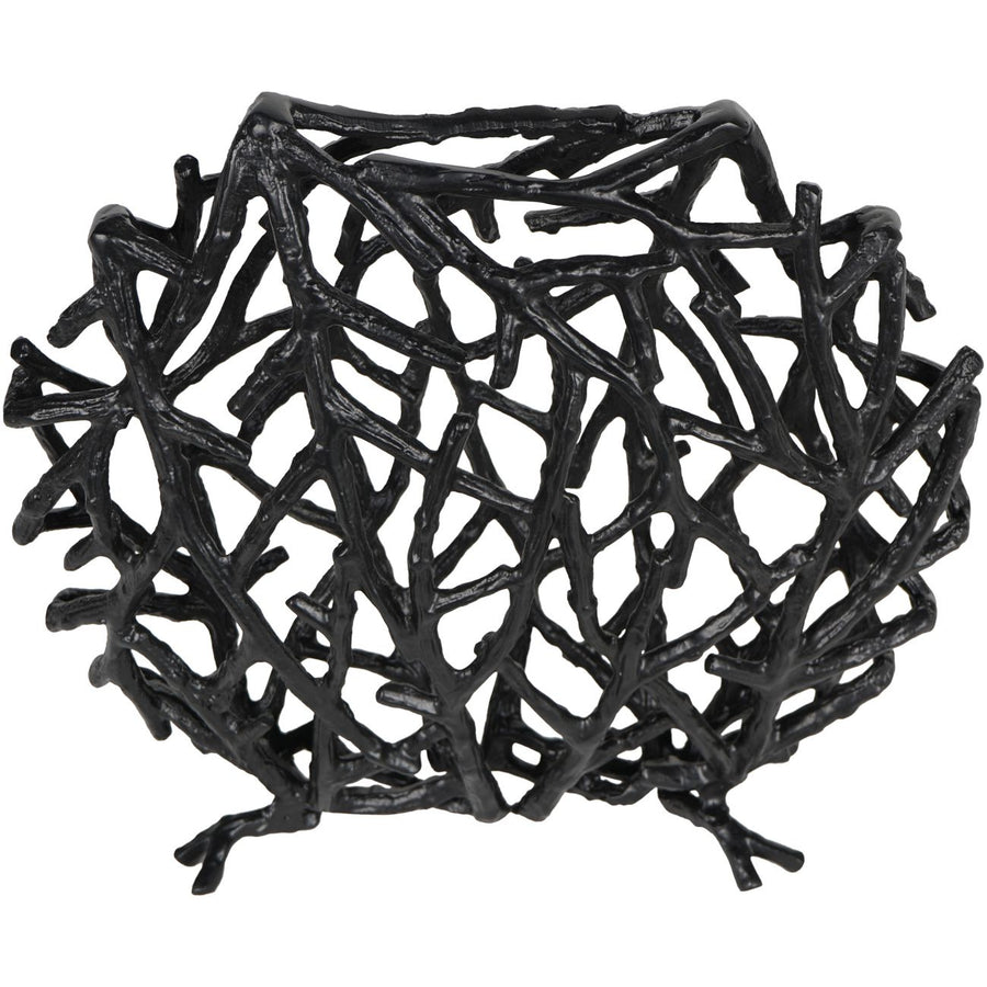 Twig Sculpture Disc Vase Black