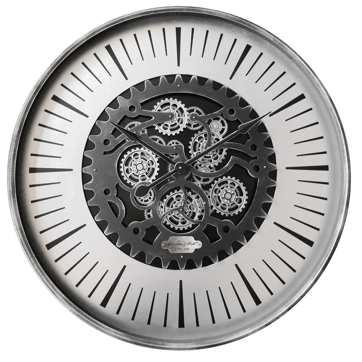 Palladium Wall Clock with Moving Cogs Black Nickel 100cm