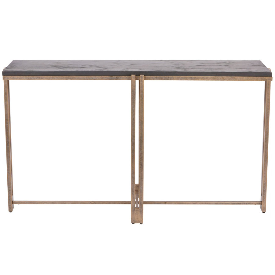 Dalston Black Sandblasted Wood and Champagne Frame Console Table