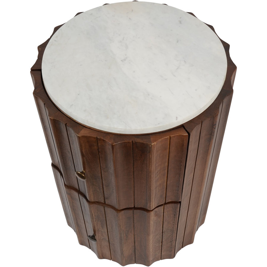 Carmel Curved Wooden Two Drawer Bedside with Marble Top