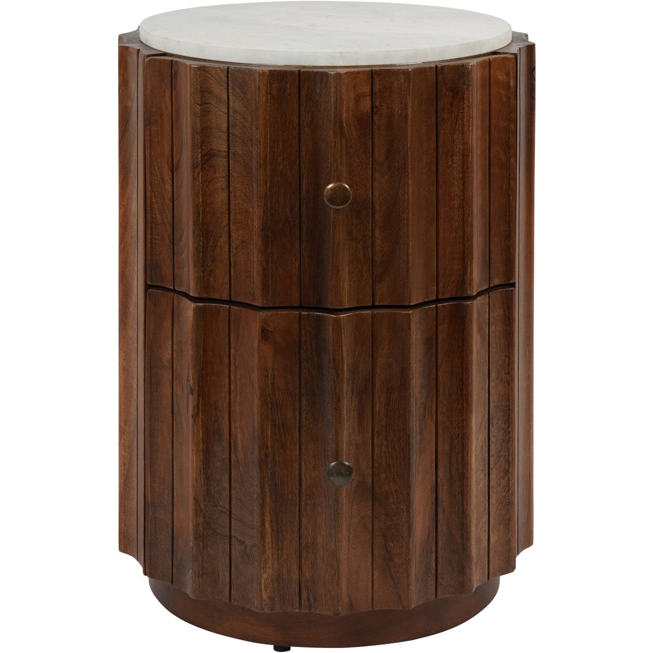 Carmel Curved Wooden Two Drawer Bedside with Marble Top