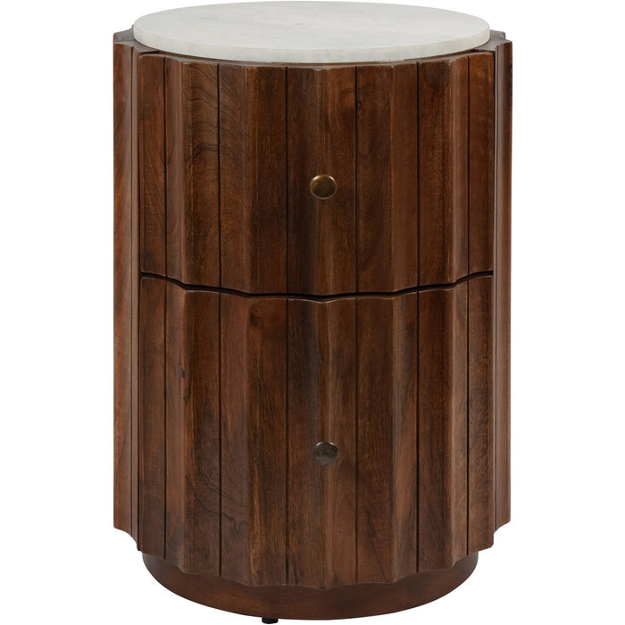 Carmel Curved Wooden Two Drawer Bedside with Marble Top