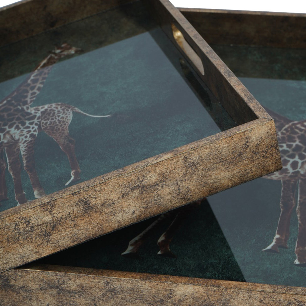 Giraffe Motif Nesting Trays, Set of 2 — styled in a room setting