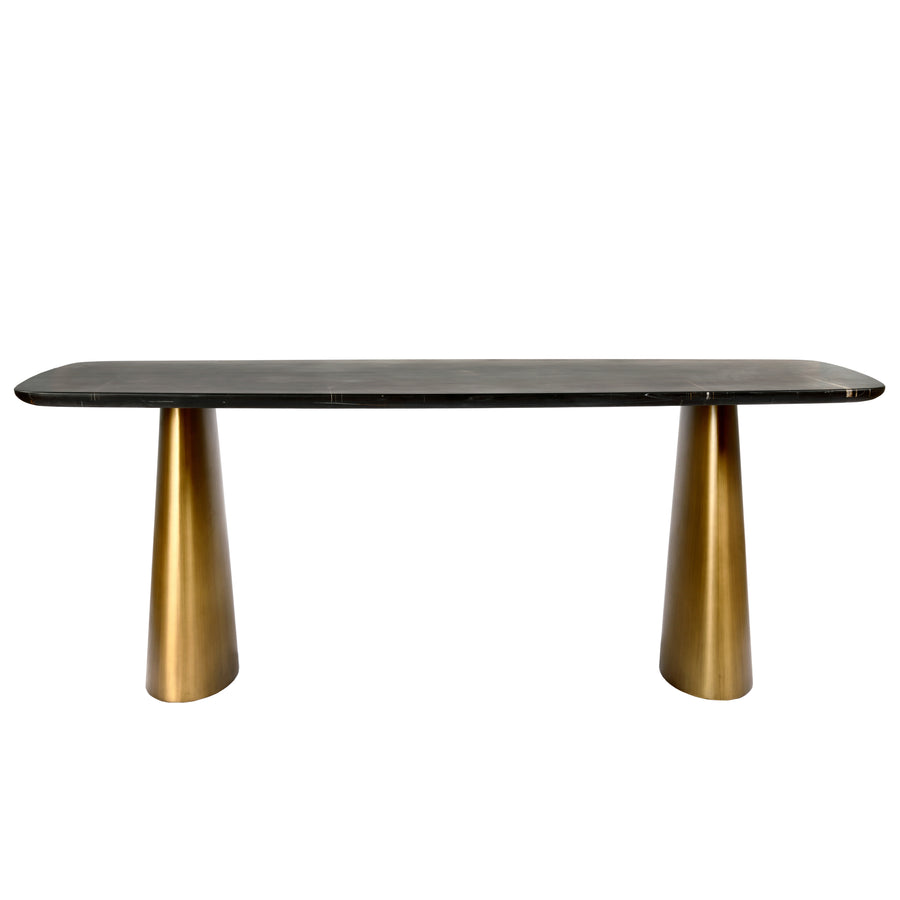 Caldera Solid Black Marble Dining Table on Brass Legs 200x90cm