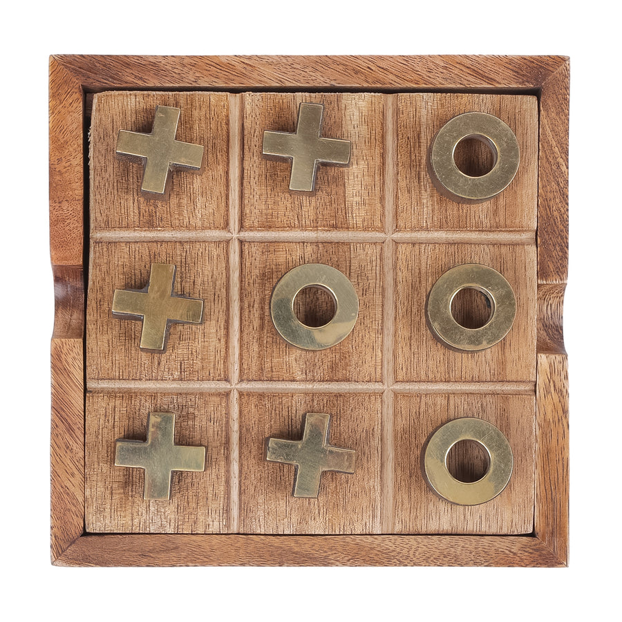 Pryce Mango Wood Noughts and Crosses & Solitaire Game