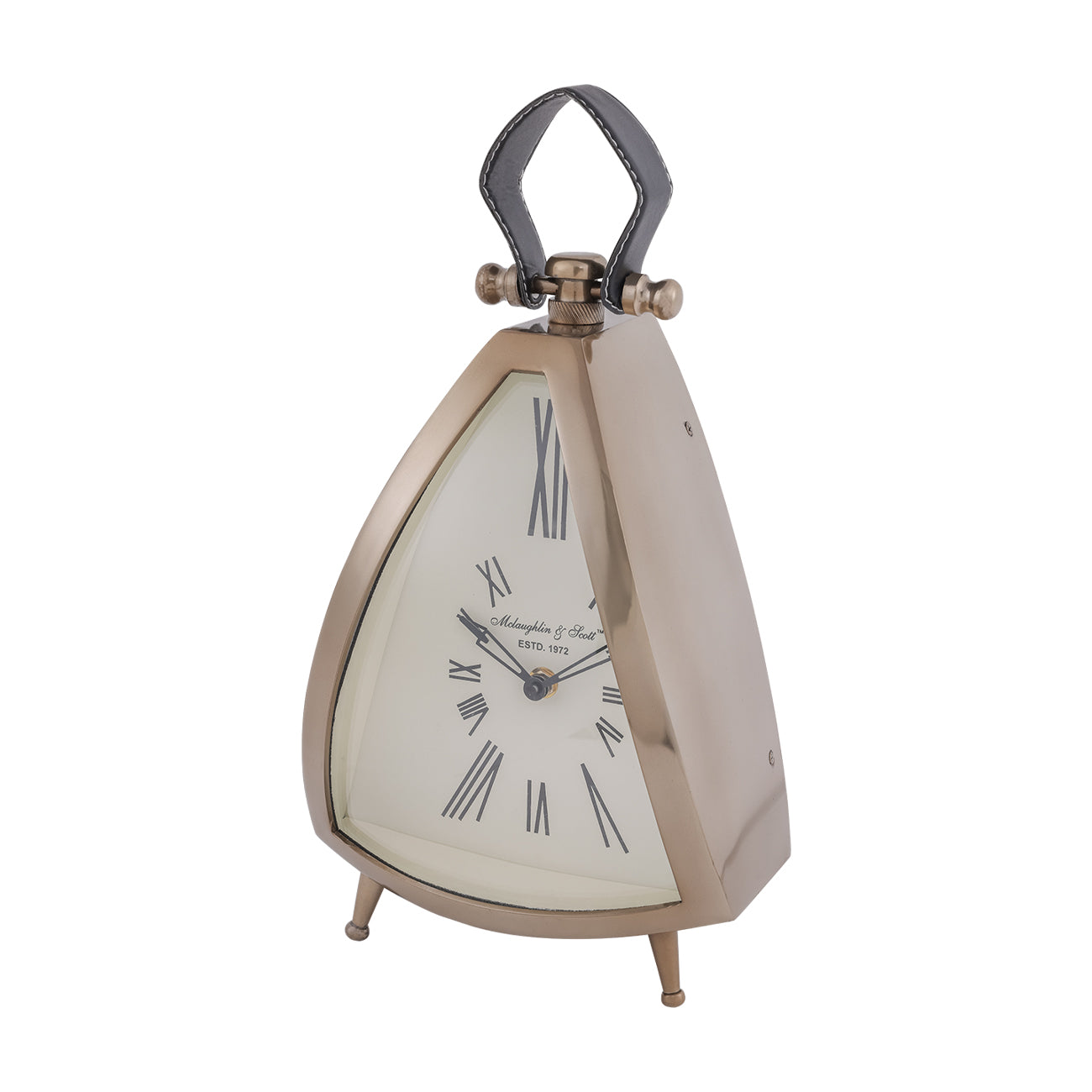 Isosceles Brass Curved Front Mantel Clock Large