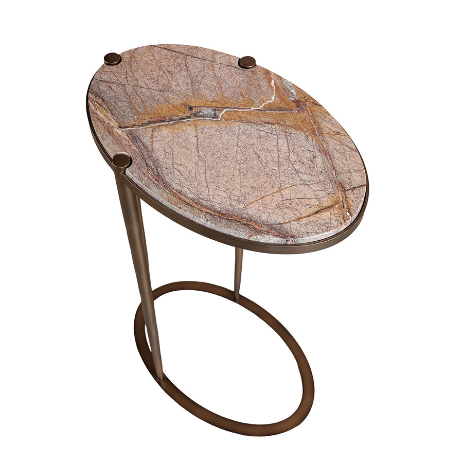 Iota Oval Accent Table Forest Brown Marble Smoked Gold Frame