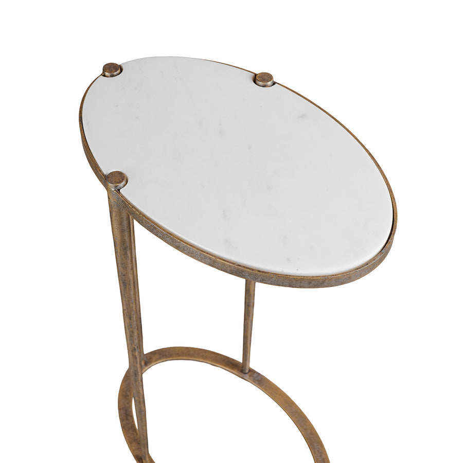 Iota Oval Accent Table White Banswara Marble Aged Champagne