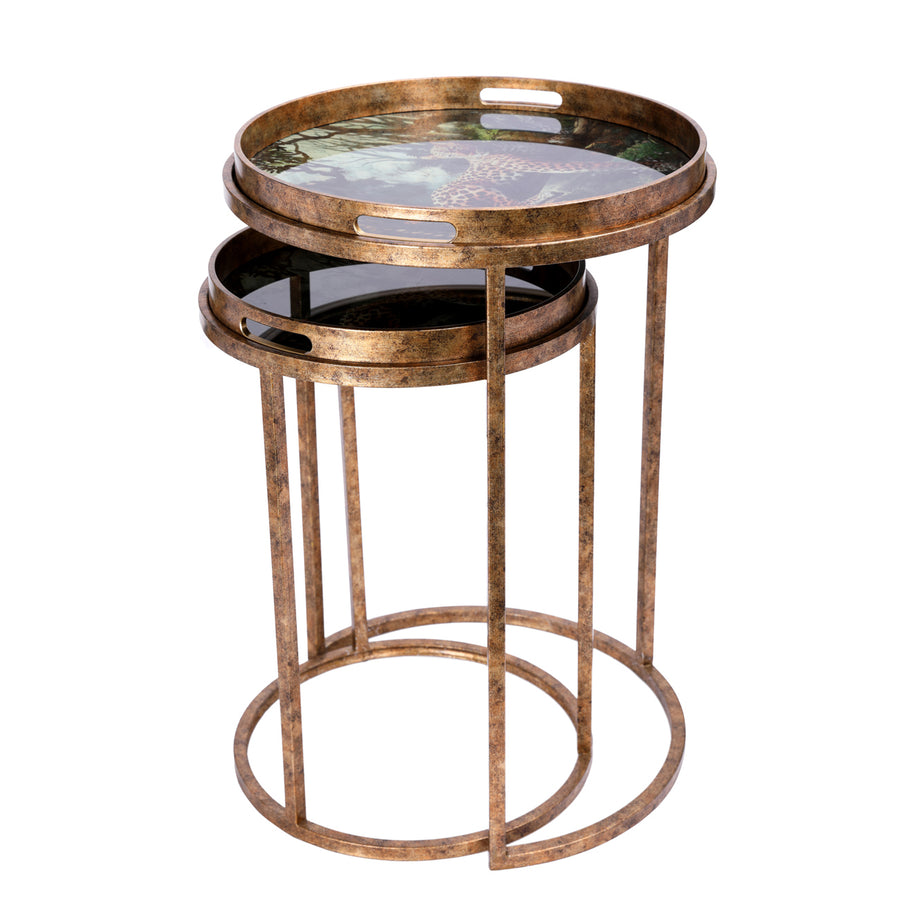 Lounging Leopard Set Of 2 Side Tray Tables