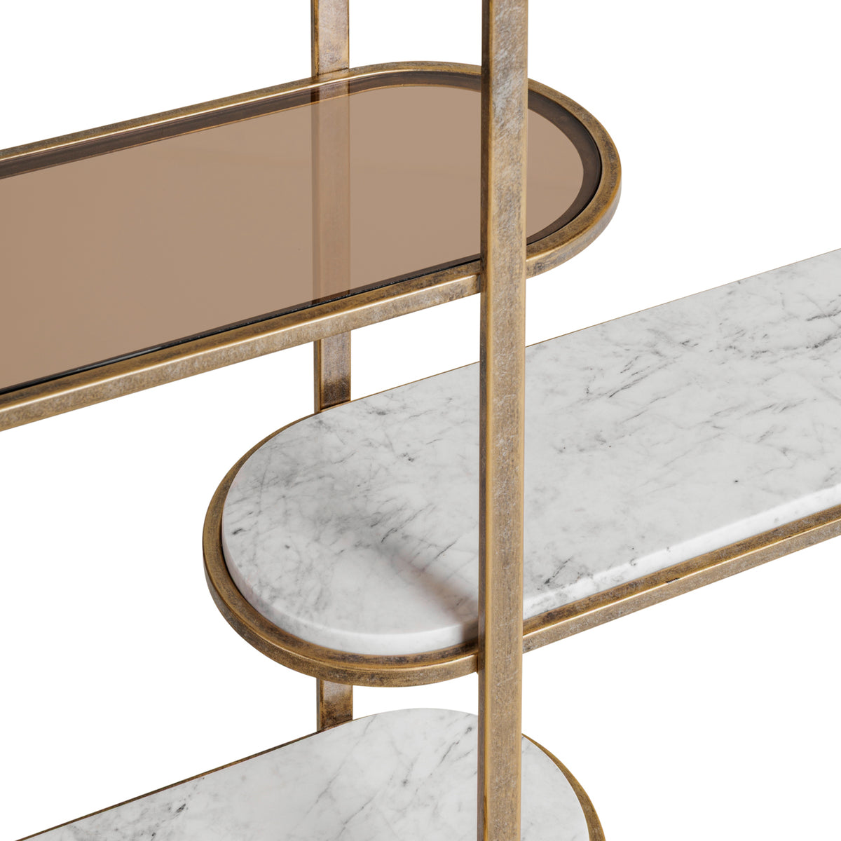 Belvedere Aged Gold Shelving Unit — styled in a room setting