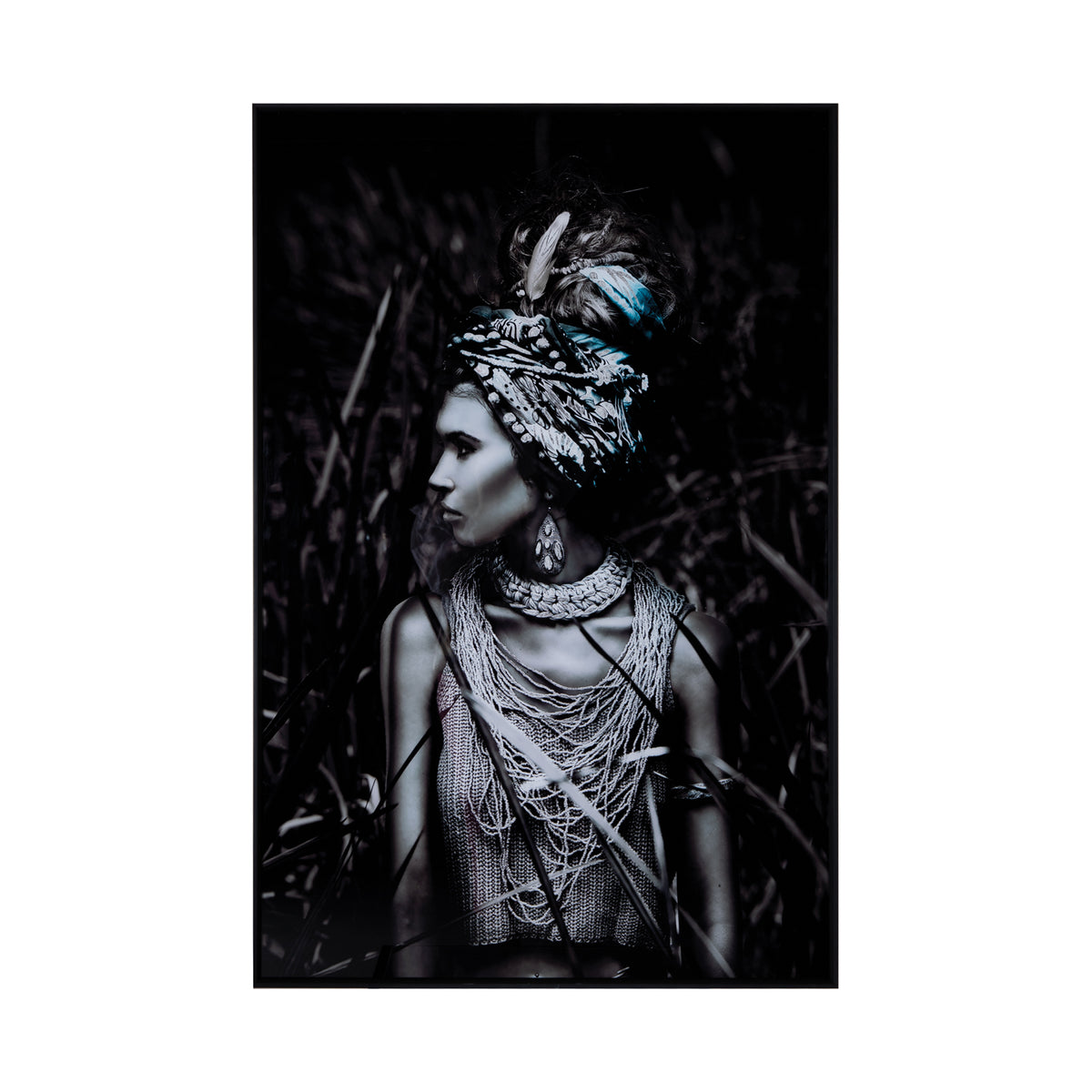 Melani black and white glass art wall panel