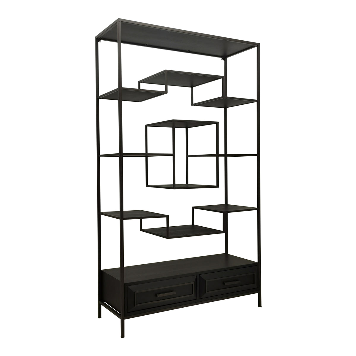 Lixly black wood and iron open shelving cabinet