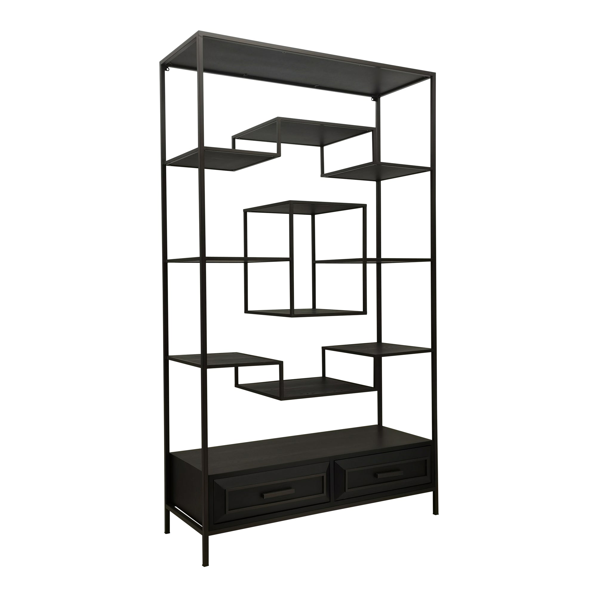 Lixly black wood and iron open shelving cabinet
