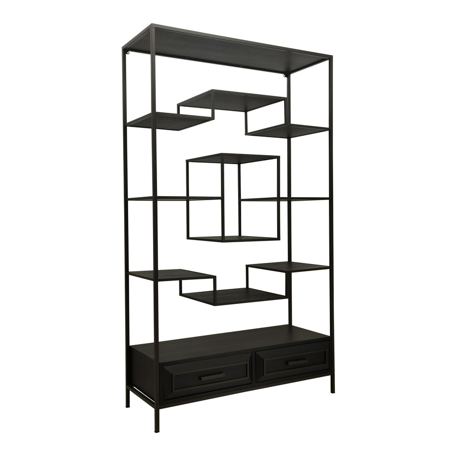 Lixly black wood and iron open shelving cabinet