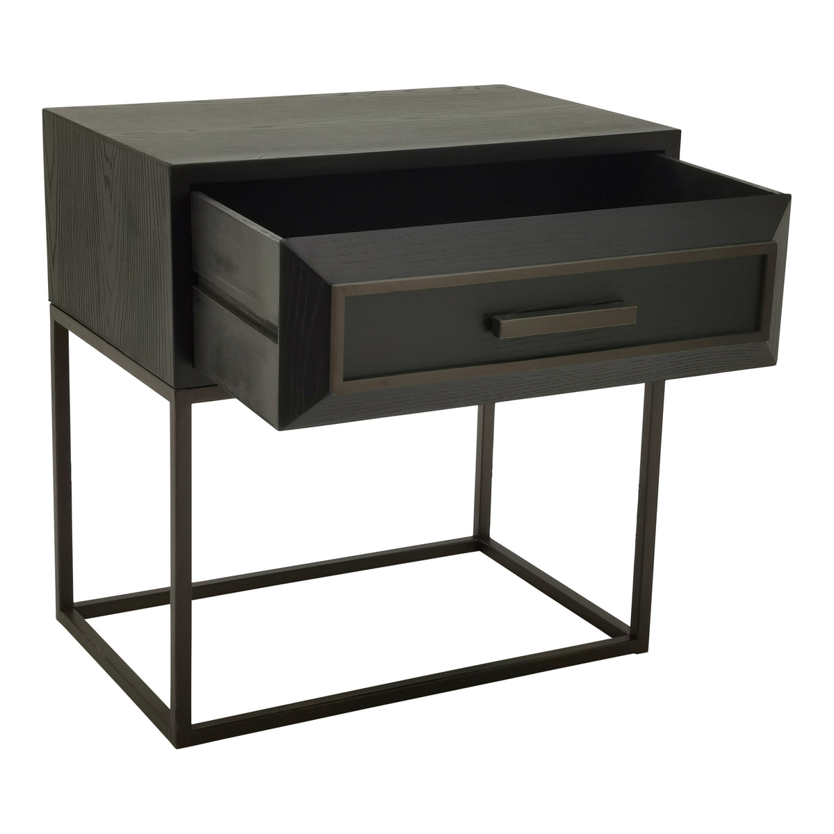Lixly black wood and iron bedside cabinet