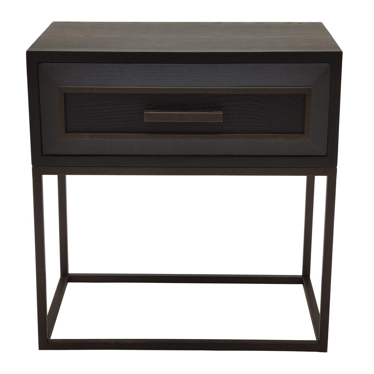 Lixly black wood and iron bedside cabinet
