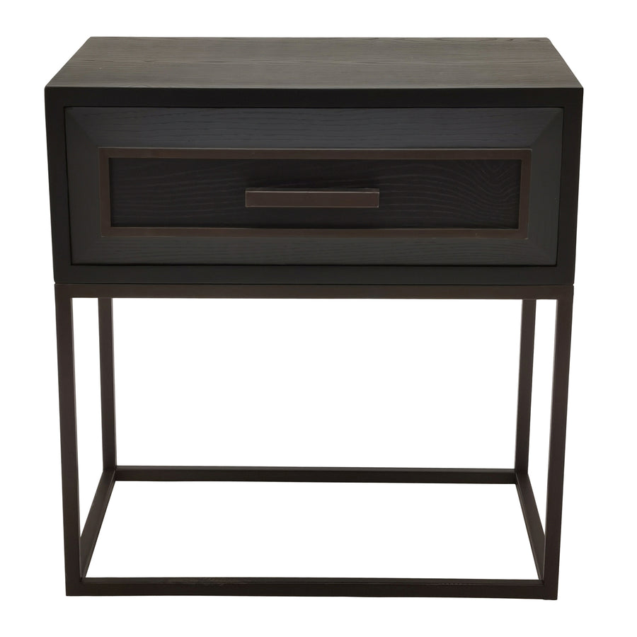 Lixly black wood and iron bedside cabinet