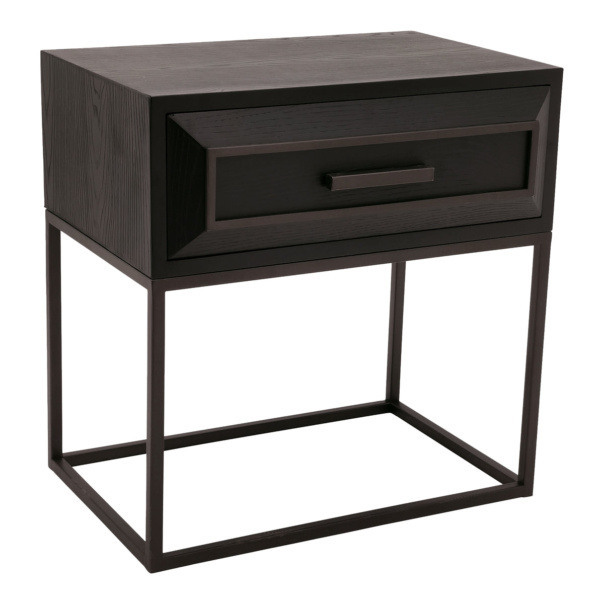 Lixly black wood and iron bedside cabinet