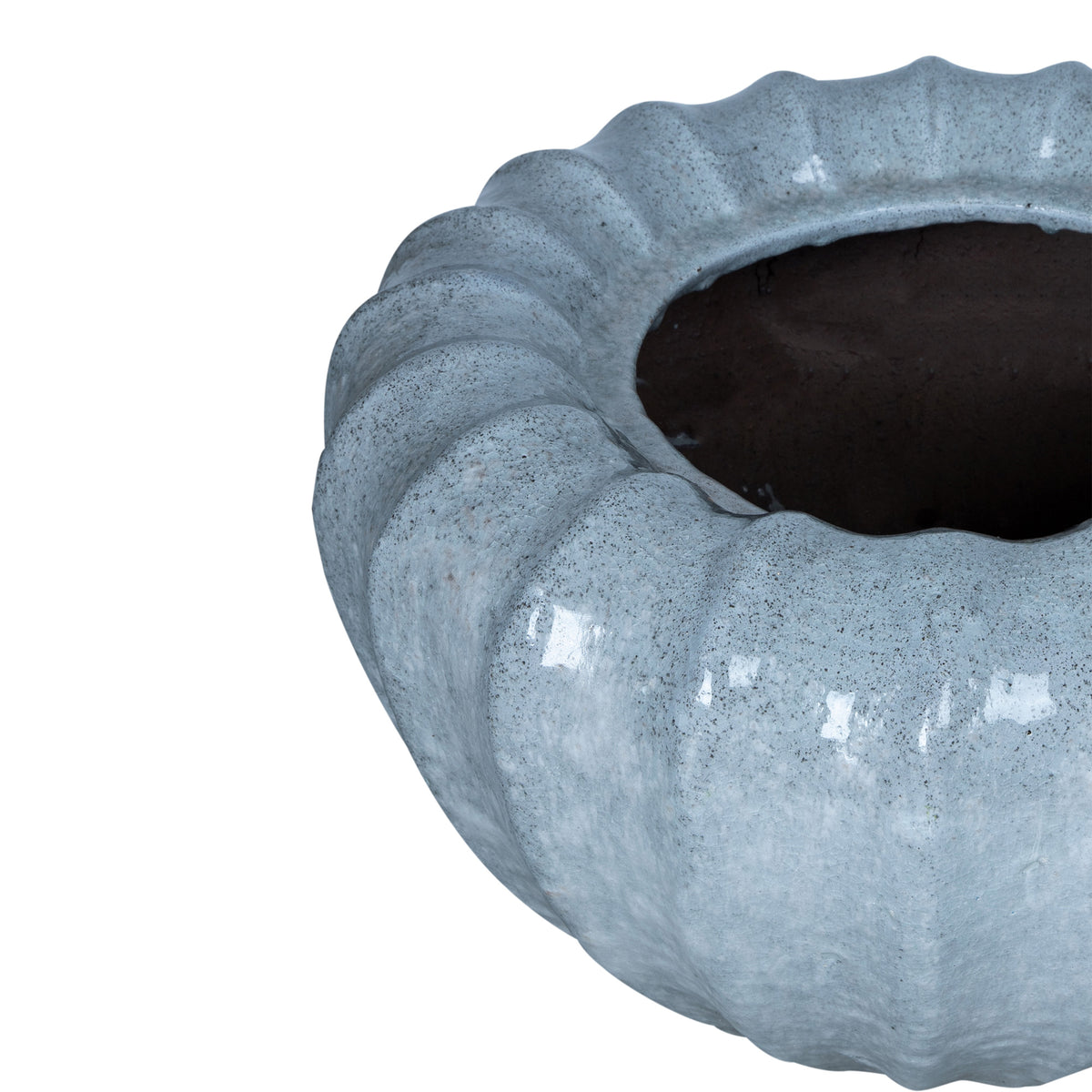Jinah white ribbed ceramic planter, large round
