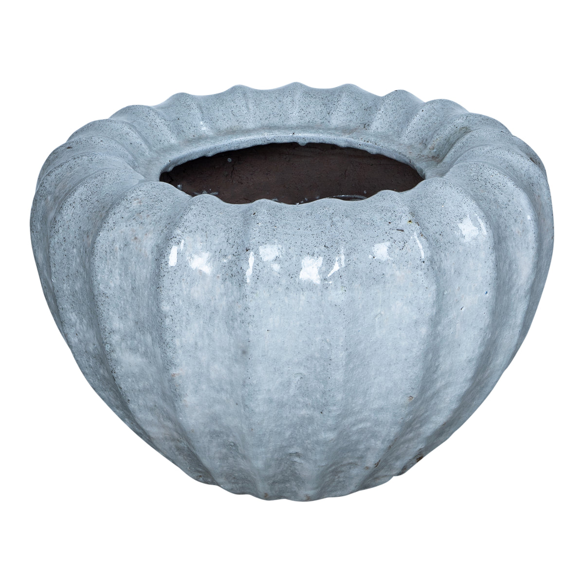 Jinah white ribbed ceramic planter, large round