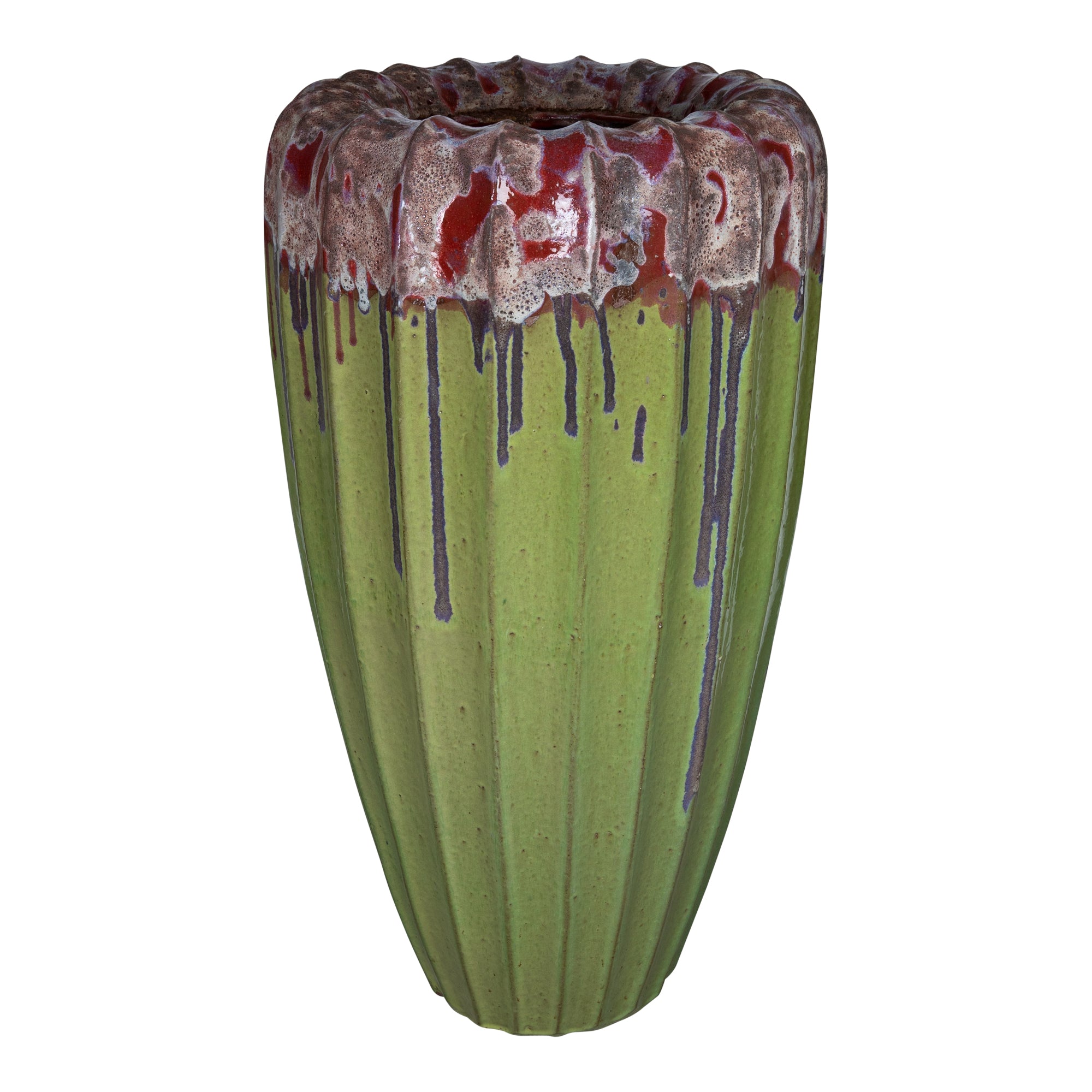 Linex green ribbed ceramic planter