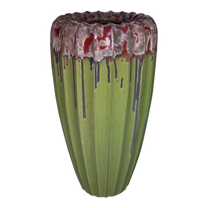Linex green ribbed ceramic planter