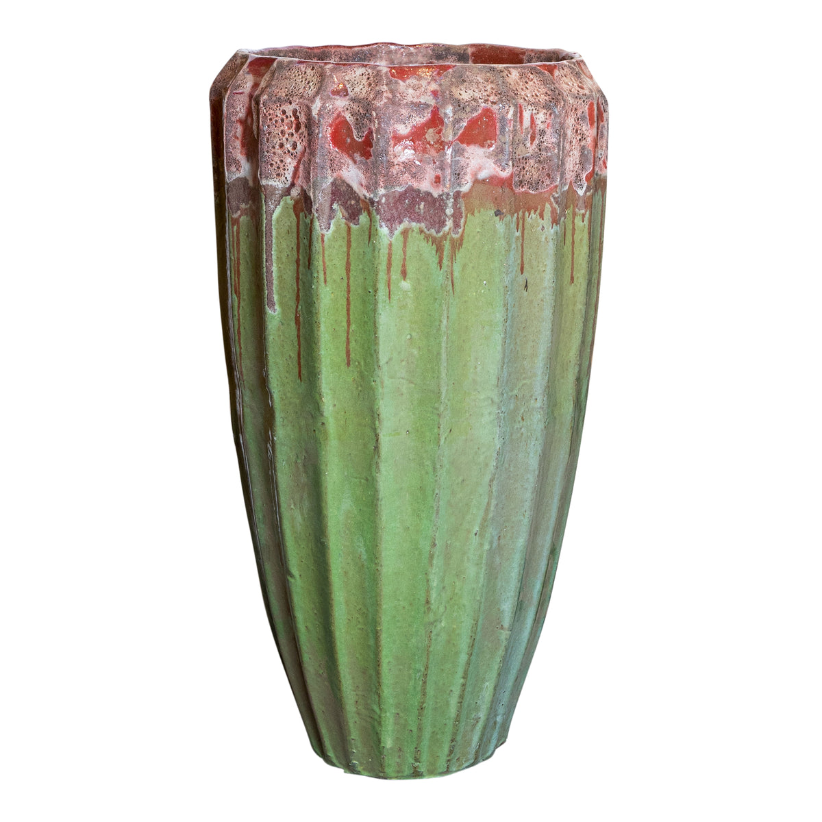 Olver green ribbed ceramic planter, large