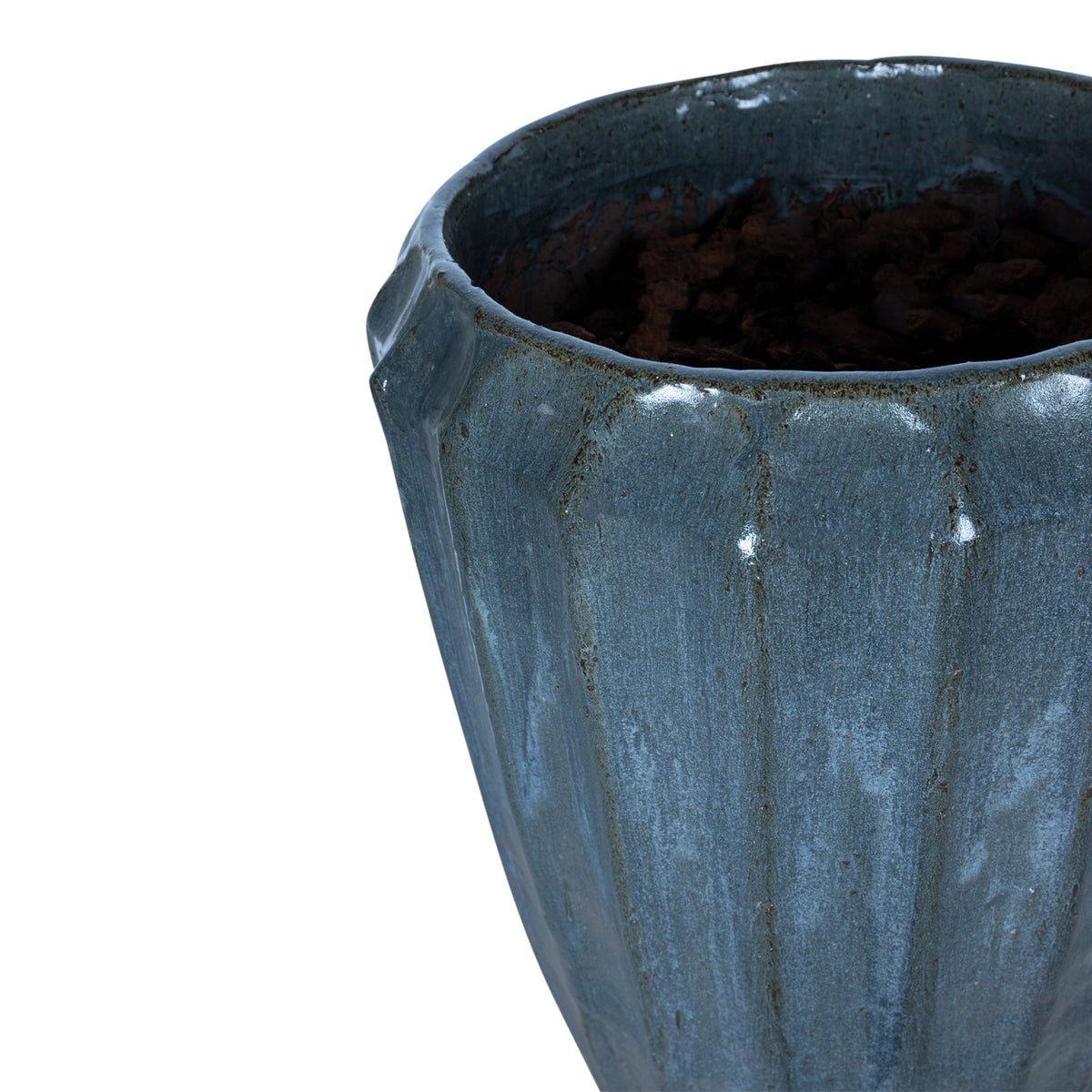 Olver blue ribbed ceramic planter, large