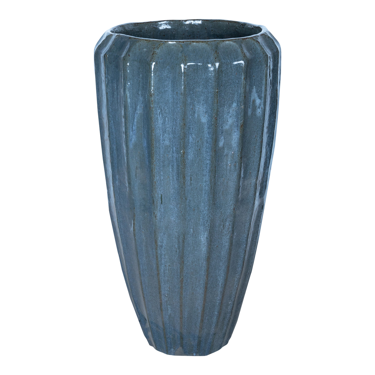 Olver blue ribbed ceramic planter, large