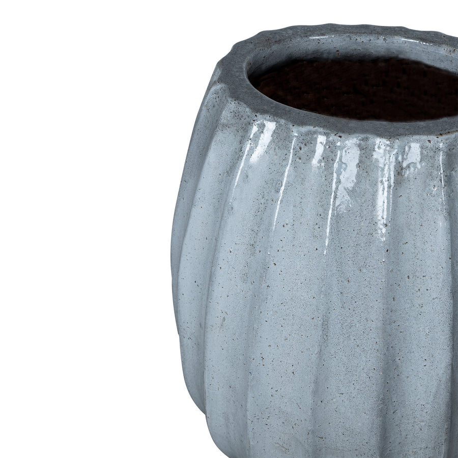 Lionne white ribbed bulb-shaped ceramic planter, large